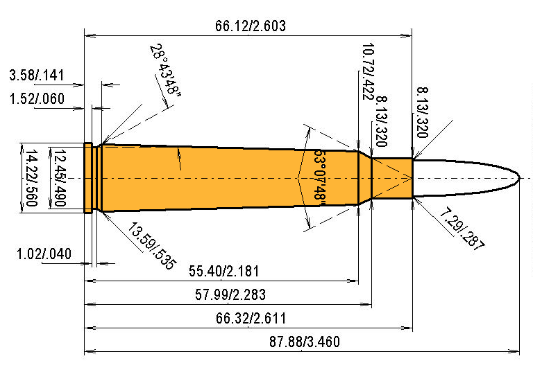 .280 Riml. N.E. Ross Catridge Dimensions