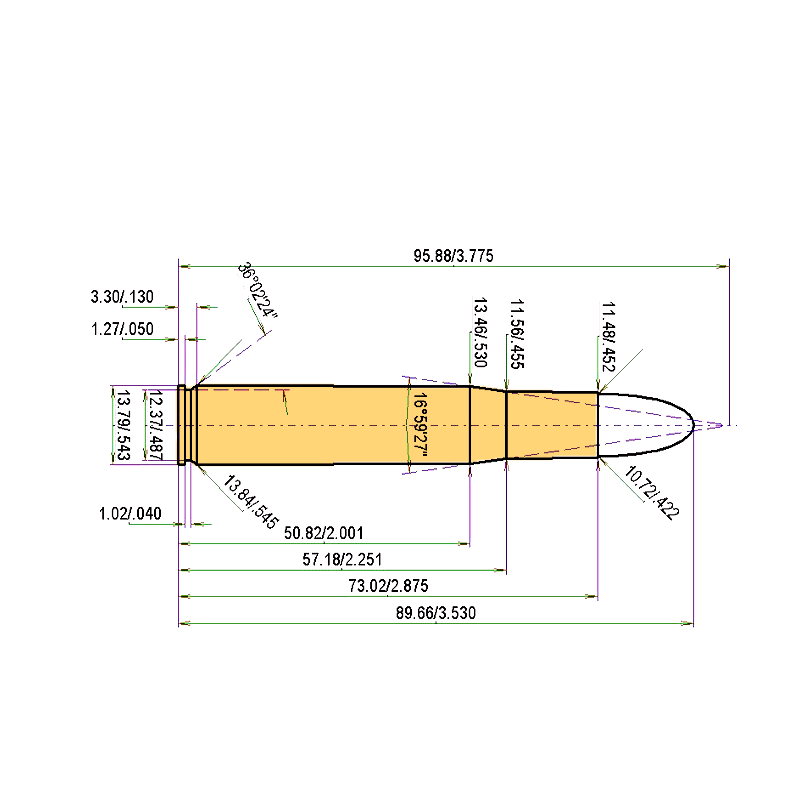 .404 Riml.NE (Jeffery, 10.75x73) Catridge Dimensions