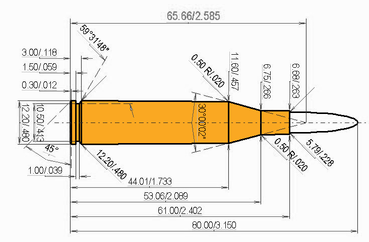 5.6 x 61 SE v.Hofe Catridge Dimensions