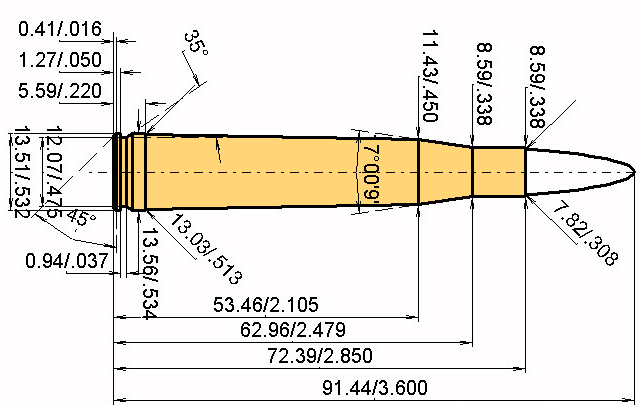 .300 H & H Mag. Catridge Dimensions