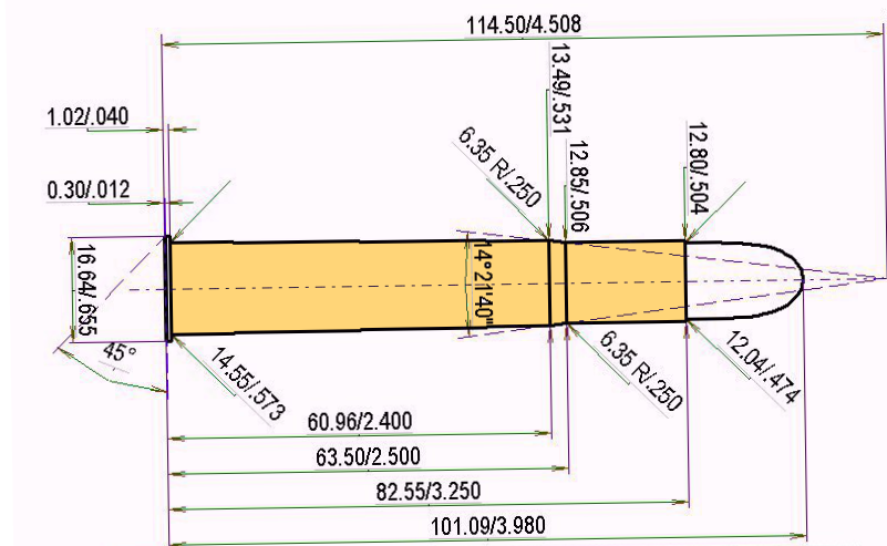 .470 N.E. Catridge Dimensions