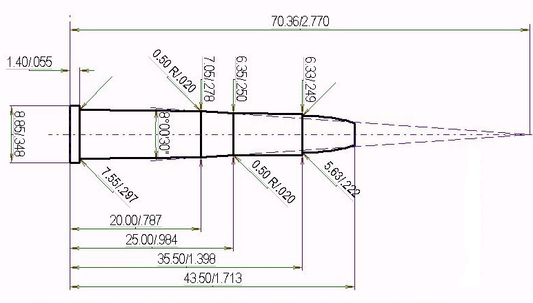 5.6x35 R Catridge Dimensions