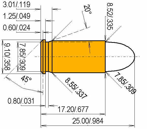 7.65 Browning Catridge Dimensions