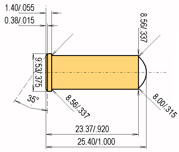 .32 S&W Long Wad Cut. Catridge Dimensions