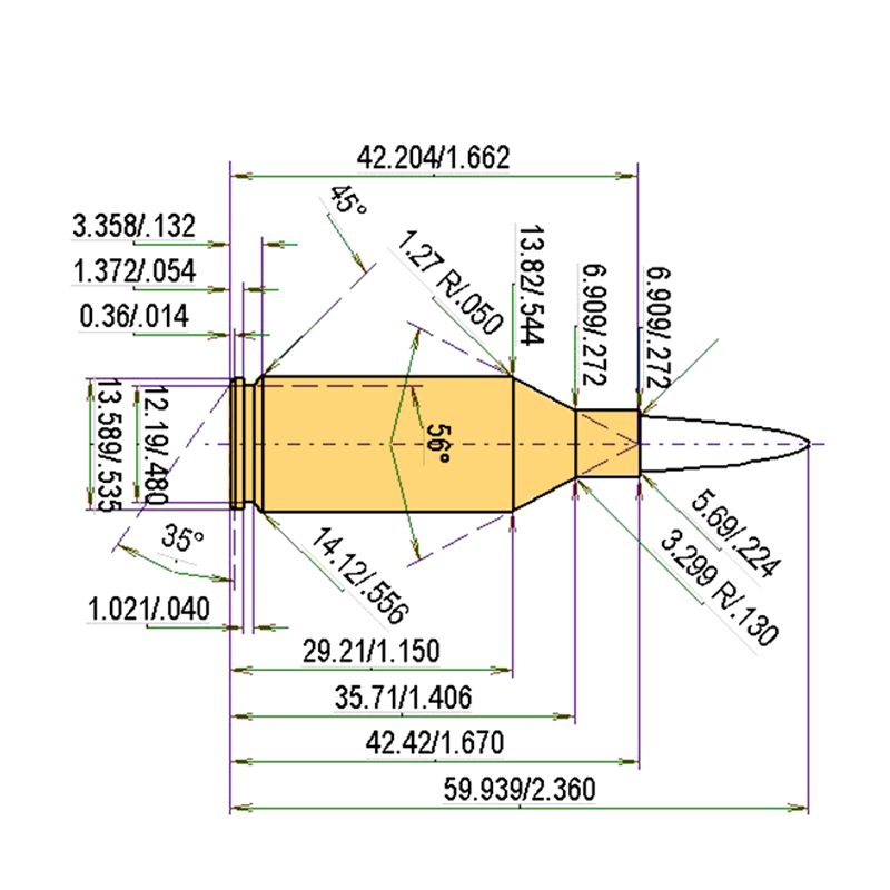 .223 WSSM Catridge Dimensions