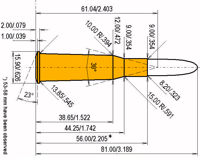 8 x 56 R M 89 Port. Krop. Catridge Dimensions