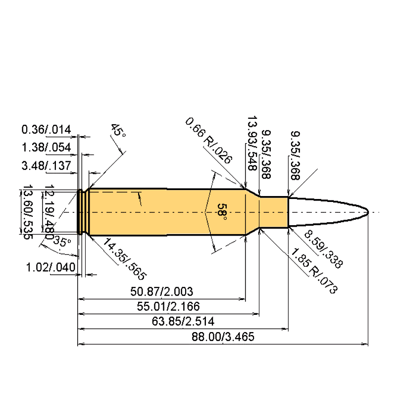 8.5 mm Messner Magnum Catridge Dimensions