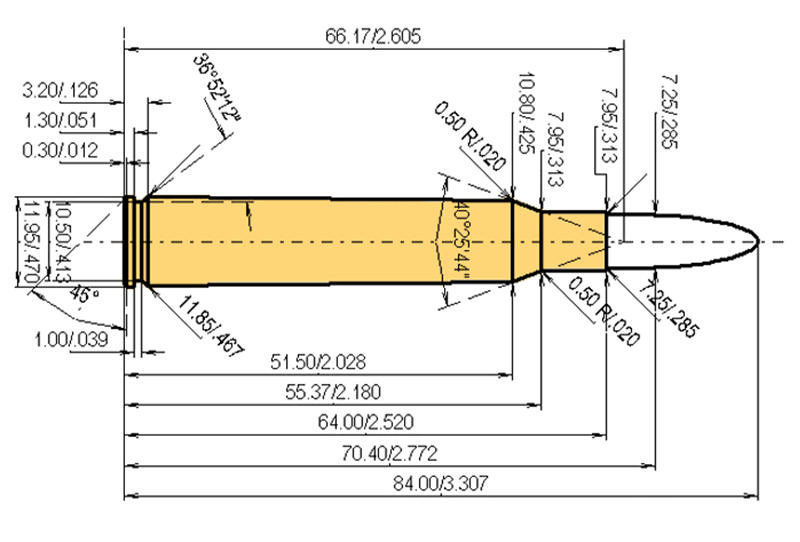 7x64 Catridge Dimensions