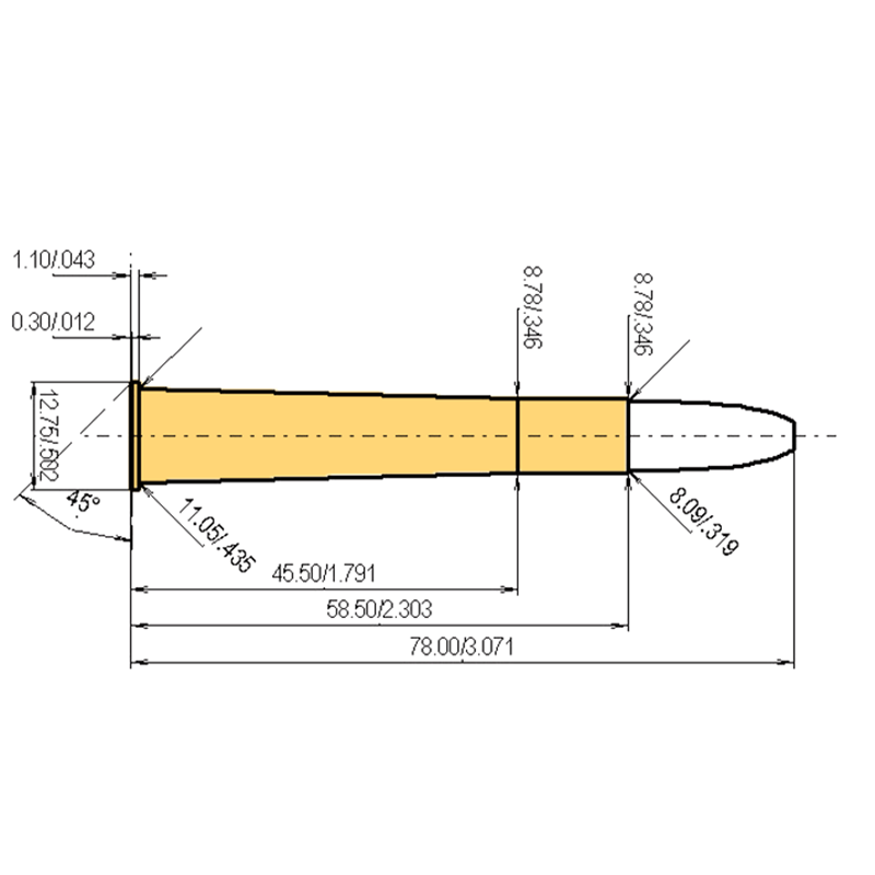 8 x 58 R Catridge Dimensions