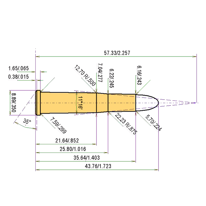 .22 Hornet Catridge Dimensions