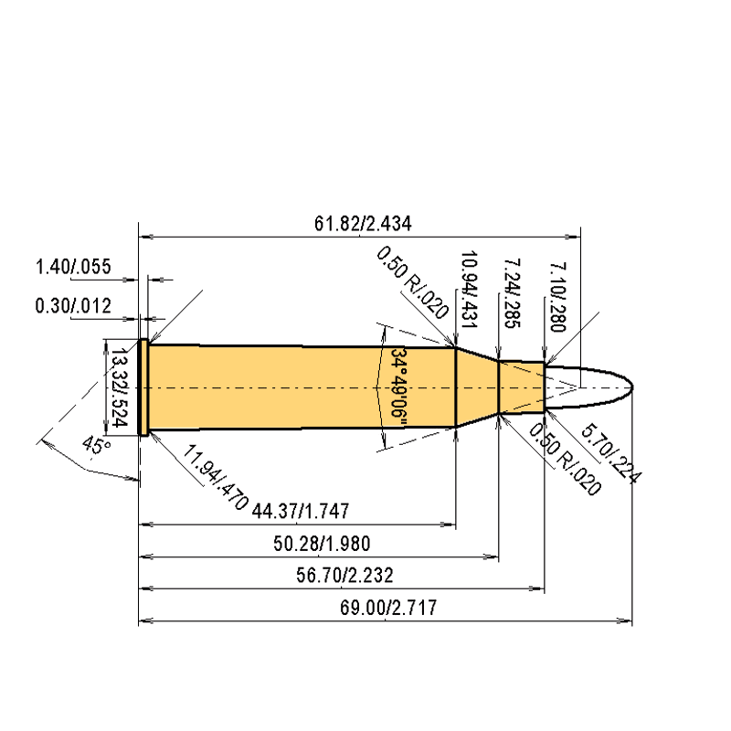 5.6 x 57 R Catridge Dimensions