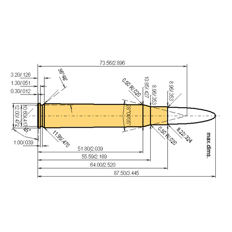 8 x 64 S Catridge Dimensions