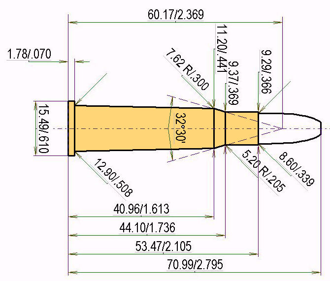 .33 Win. Catridge Dimensions