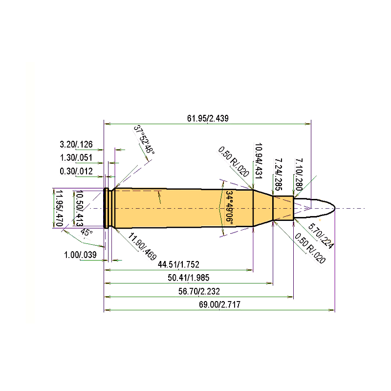 5.6 x 57 Catridge Dimensions