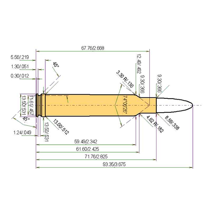 .340 Weath. Mag. Catridge Dimensions