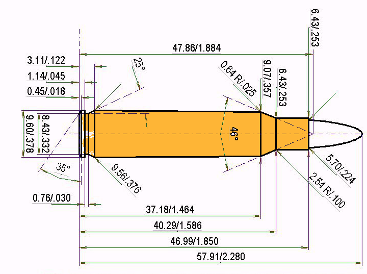 .222 Rem. Mag. Catridge Dimensions