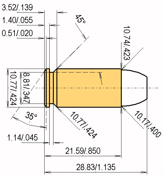 .40 S&W Catridge Dimensions