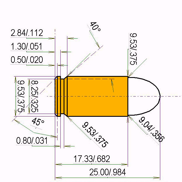 9 mm Browning court Cartridge Dimensions