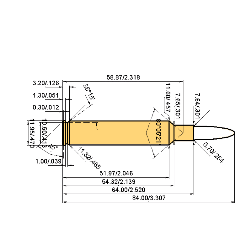 6.5 x 64 (Reb) Catridge Dimensions