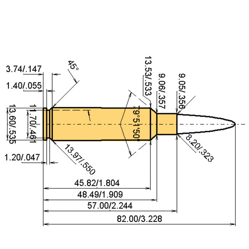 8 x 57 PCC Catridge Dimensions