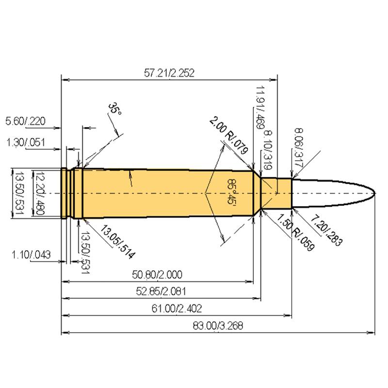 7 x 61 S&H (Super) Catridge Dimensions