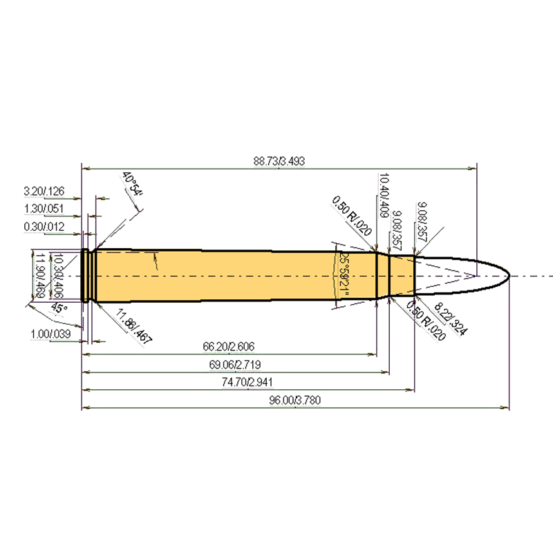 8 x 75 S Catridge Dimensions