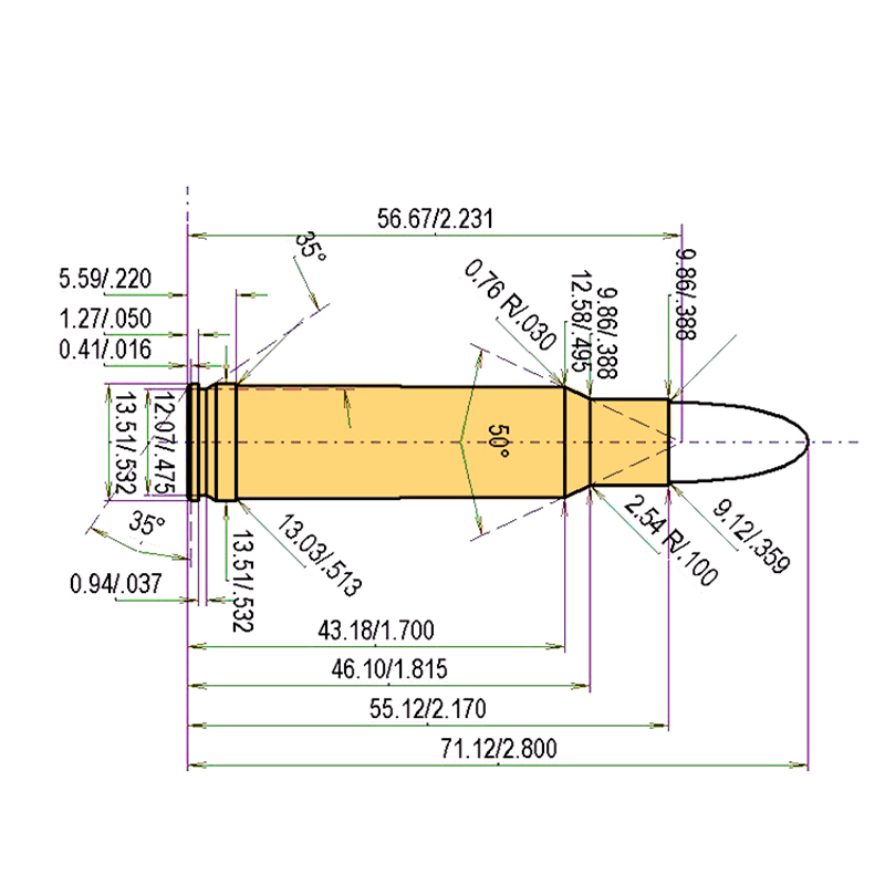 .350 Rem. Mag. Catridge Dimensions