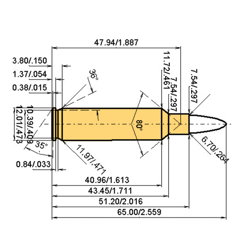 .264 Leroy N.E. Catridge Dimensions