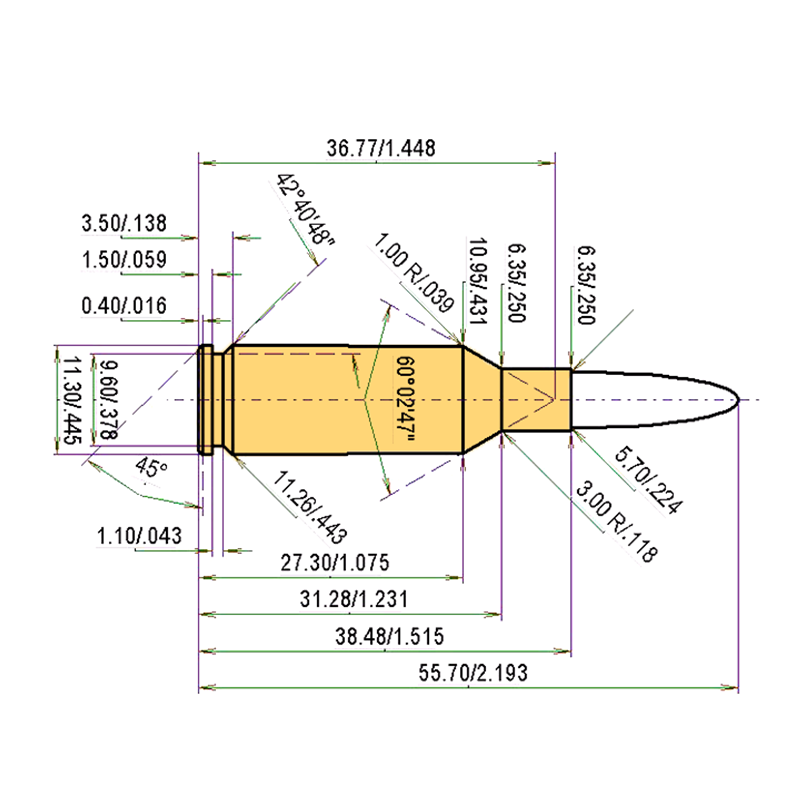 .22 PPC USA Catridge Dimensions