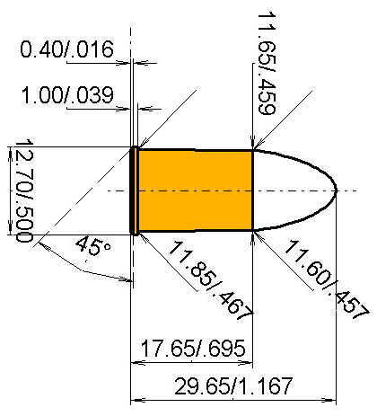 11 mm M73 French Revolver Cartridge Dimensions