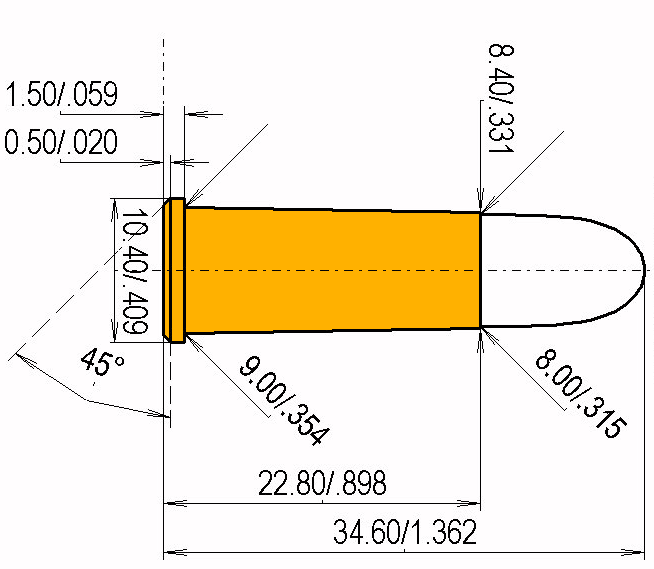 7.5 Ord. Suisse (Swiss Army) Cartridge Dimensions