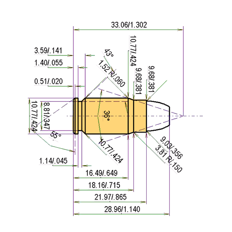 .357 SIG Catridge Dimensions