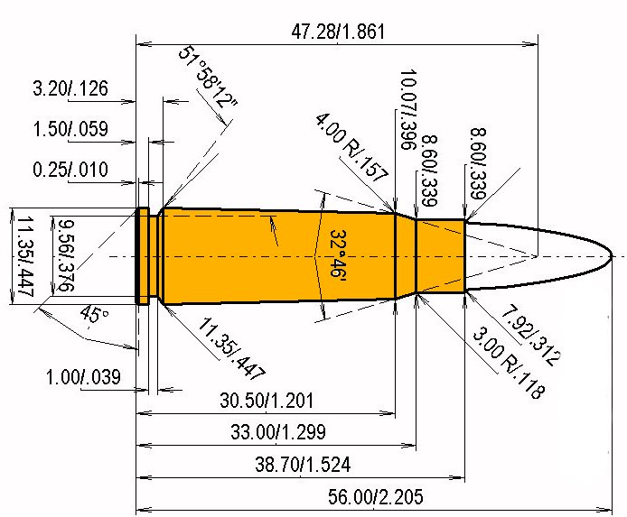 7.62 x 39 (.308) Russ. Catridge Dimensions