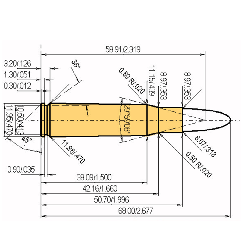 8 x 51 mm Mauser Catridge Dimensions