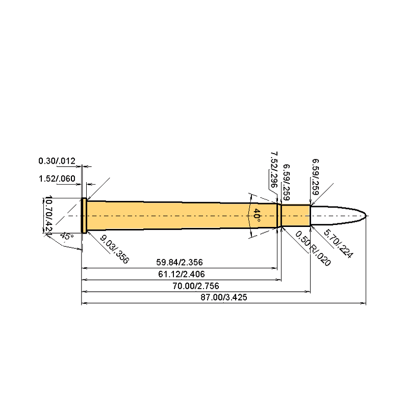 5.6 x 70 R Catridge Dimensions