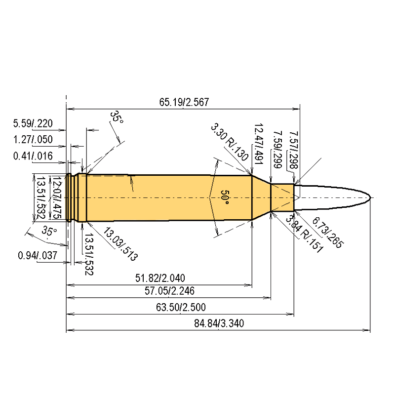 .264 Win. Mag. Catridge Dimensions