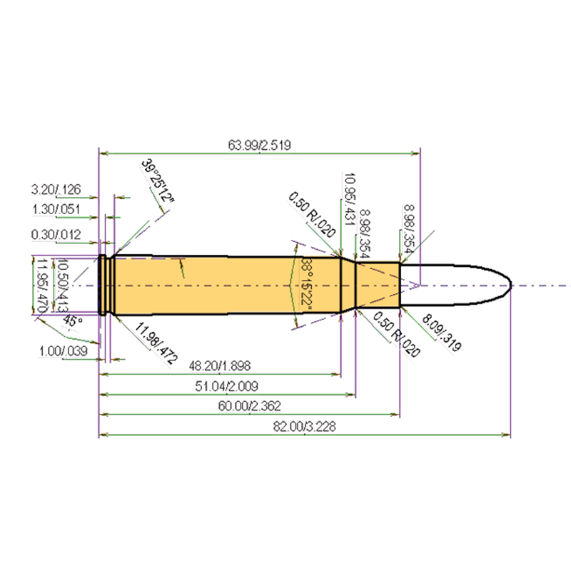 8 x 60 Catridge Dimensions